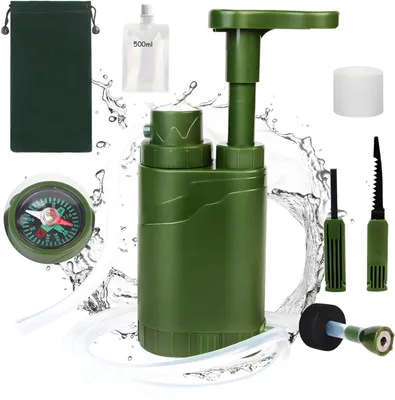 Productafbeelding van PolkaHome Waterfilter voor buiten, met 2000 liter filtercapaciteit, verwijdert 99,99% van alle bacteriën en filtert virussen, deeltjes en