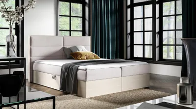 Produktbild von Boxspringbett Bett LAMBROS 180x200cm Nordic Teak Stoff Hellbeige inkl Bettkasten