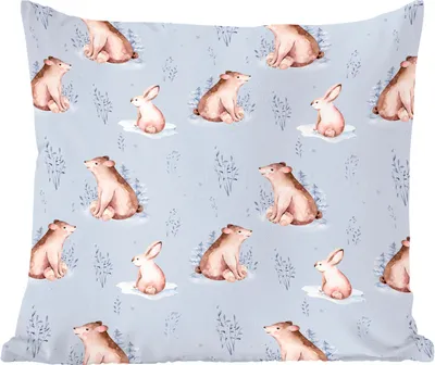 Produktbild von MuchoWow® Zierkissen Sofakissen Wohnzimmer Dekokissen 60x60 cm Winter - Hase - Bär - Sitzfläche - Foto Polster