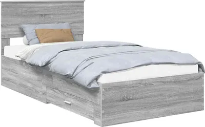 Produktbild von vidaXL Bettrahmen mit Kopfteil Grau Sonoma 100 x 200 cm Holzwerkstoff