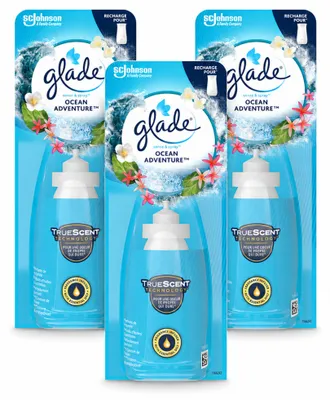Imagen del producto de 3 unidades de recambio Glade Sense & Spray, aroma Ocean Adventure, 18 ml. Paquete económico
