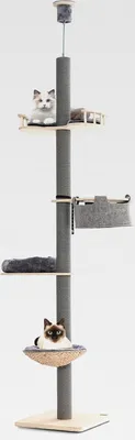 Produktbild von Kratzbaum deckenhoch, 236-271 cm hoher Katzenbaum mit 4 Ebenen, Liegemulde, 10 cm dickem Stamm, Katzenkratzbaum Deckenspanner höhenverstellbar, Kletterbaum für Katzen