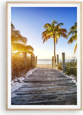 Produktbild von Gerahmtes Poster - Rahmen in heller Eiche - Strand Palmen Fußgängerbrücke - 70x100 cm - Wand Bild - Wanddeko - Wandbilder - Wandposter - Bilderrahmen - Bilder - Kunstdruck - P2NPA70x100-4171