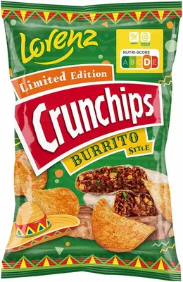 Zdjęcie produktu dla Lorenz Crunchips Burrito złotożółte chipsy o smaku mięsnym 130g