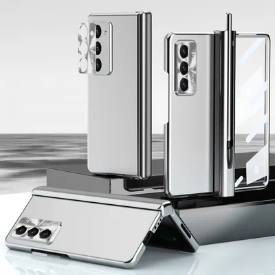 Obrázek produktu pro Pouzdro na Samsung Galaxy Z Fold 5 magnetická ochrana pantu s držákem na pero, ochranné pouzdro s fólií na objektiv a displej Stříbro