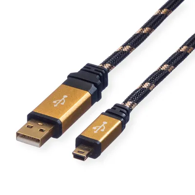 Produktbild von ROLINE GOLD USB 2.0 Kabel, Typ A - 5-Pin Mini, Retail Blister, 3 m