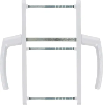 A white door handle set with metal rods is shown against a white background.