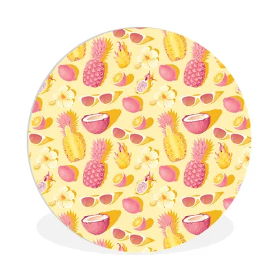 Produktbild von MuchoWow® Rundes Wandbild - Runde Bilder Sommer - Ananas - Gelb Ø 90 cm Kreis Wanddekoration Kunststoff - Wandkreis - Wandschmuck - Wand-Kreis - Wohnzimmer - Bild - Runde - Wanddeko - Dibond - Kunstdrucke