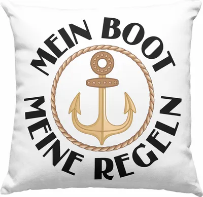 Produktbild von Trendation - Kapitän Deko-Kissen mit Füllung 40x40 Geschenk Käptn Lustiger Spruch Bootsfahrer Sportboot Herren Segler Segeln Motoboot Lustig (Blau)