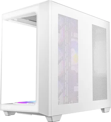 A white PC case with mesh panels on the side.