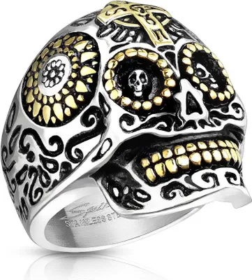 Produktbild von Herrenring Edelstahl Totenkopf Skull Zweifarbig Kreuz Autiga® silber 59 - Ø 18,95 mm