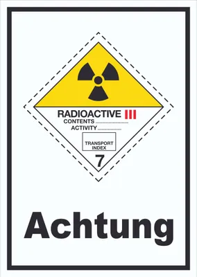 Produktbild von Schild radioaktive Stoffe Radioactive Achtung III-GELB hochkant A0 Rückseite selbstklebend