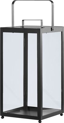 BELIANI Laterne Schwarz Metall Glaseinsatz 41 cm mit Henkel und subtilen Füßen Minimalistisch Klassisch Industrie Look Wohnaccessoires Tischdeko