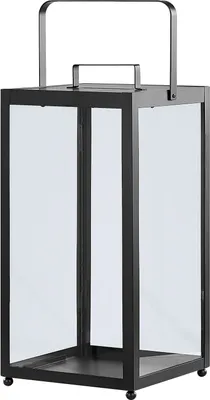 Produktbild von BELIANI Laterne Schwarz Metall Glaseinsatz 41 cm mit Henkel und subtilen Füßen Minimalistisch Klassisch Industrie Look Wohnaccessoires Tischdeko