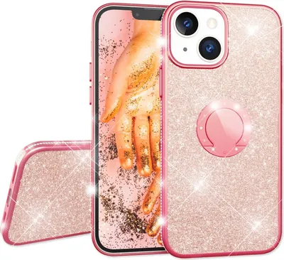 Immagine prodotto di NALIA Glitter Ring Case per iPhone 13 Mini, Silicone Mobile Phone Case Glitter Cover Bling Case Cover protettiva con anello Rose Gold