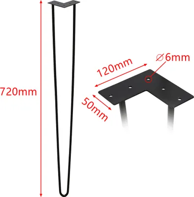 Zdjęcie produktu dla Wolketon 4 sztuki nóg stołowych Nogi do spinek do włosów 2 pręty Nogi do spinek do włosów 72 cm (28 cali) do stołu jadalnego, stolika nocnego, biurka, szafek TV, czarne