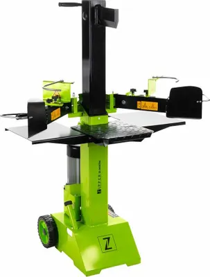 A vertical log splitter is shown against a white background.