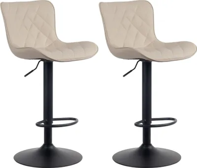 Produktbild von 2er Set Barhocker BOZON - Kunstleder Creme 48x54x83 cm | Barstuhl Höhenverstellbar Mit Lehne Drehbar Tresenhocker Tresenstuhl Kneipenhocker