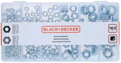 Produktbild von Mutternsortiment Sechskantmuttern Set Stoppmuttern M4-M12 BLACK+DECKER 163St.