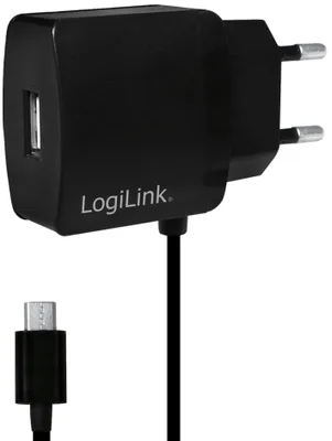 Produktbild von LogiLink USB-Steckdosenadapter integriertes Micro USB-Kabel