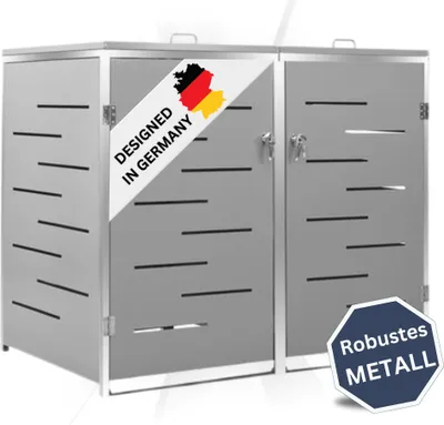 Produktbild von DELUKE® 2er Mülltonnenbox JAGU Edelstahl | Grau | 115,5x138x77,5cm | Mülltonnenverkleidung für 2 Tonnen 240L Müllbox aus Metall Mülltonnenschutz Mülltonnendach