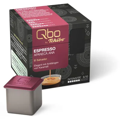 Produktbild von Tchibo Qbo Espresso Apaneca Ana Premium Kaffeekapseln, 8 Stück (Espresso, Intensität 5/10, elegant mit Karamellnote), nachhaltig & aus 70% nachwachsenden Rohstoffen¹