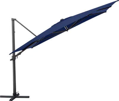 Produktbild von KETTLER  Easy Flex Ampelschirm 300x300 cm, UPF50+ inkl. Abdeckhaube+ Schirmständer, anthrazit matt/ blau, Aluminium/Polyester mit PolyurethanBeschichtung