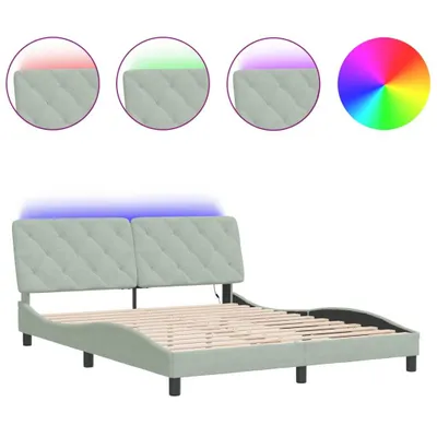 Image de vidaXL Cadre de lit avec LED sans matelas gris clair 160x200 cm velours