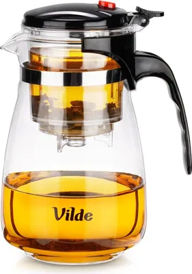 Produktbild von Vilde | Teekanne mit Siebeinsatz - Aus Glas - 960 ml - Mit Presssystem - Hitzebeständig - Für Losen Tee - Edelstahl Filter