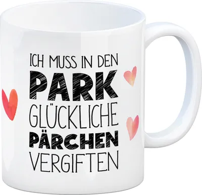 Produktbild von Anti-Valentinstags Tasse mit Herz Motiv und Spruch: Ich muss Pärchen vergiften