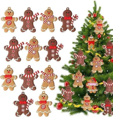 Produktbild von Gingerbread Man Kerstboomdekorationen - 12 Teile Hangende Dekorationen für den Weihnachtsbaum