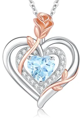 Immagine prodotto di Collana con ciondolo in argento, con doppio cuore e fiore di rosa, per donna