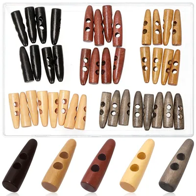 Produktbild von Ovale Holzknöpfe - 50 mm Knebelknöpfe mit Horn-Optik - für Kleidung und DIY-Projekte - 40 Stück in 5 Farben