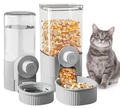 Immagine prodotto di Distributore automatico di cibo e acqua per piccoli animali, set da 2, capacità 1200 ml / 520 ml, realizzato in PP/PET/ABS