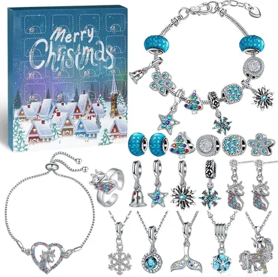 Immagine prodotto di Calendario dell'Avvento per ragazze e bambini - Calendario dell'Avvento con gioielli 2024 - Artigianato - Calendario di Natale - Regalo per ragazze - Bracciale con ciondoli