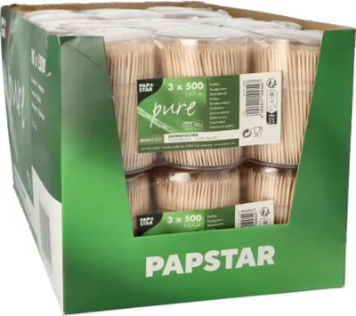 Zdjęcie produktu dla 15000 Wykałaczki Papstar, drewniane, okrągłe 6,7 cm w dozowniku 10054