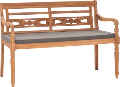 Obrázok produktu pre vidaXL Lavica Batavia s tmavosivým vankúšom 120 cm Teakové masívne drevo