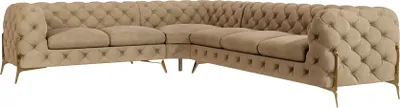 Produktbild von S-STYLE MÖBEL - Chesterfield Ecksofa Nova mit Goldene Metall Füßen aus Beige Samtstoff -  Ottomane links, B/T/H: 323 cm/ 264 cm/ 75 cm