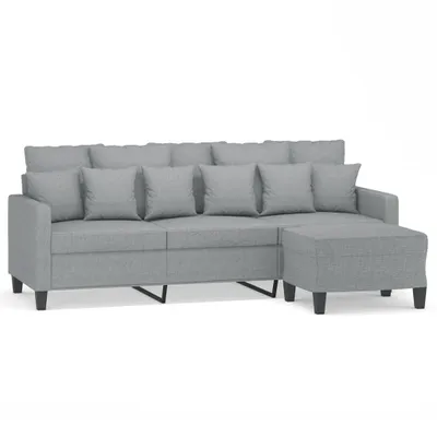 Produktbild von vidaXL 3-Sitzer-Sofa mit Hocker Hellgrau 180 cm Stoff