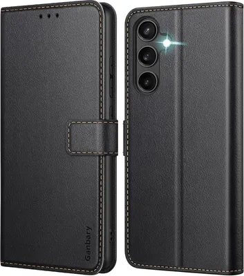 Produktbild von Samsung Galaxy S23 FE Handyhülle Schwarz Leder Klapphülle Magnetverschluss Standfunktion