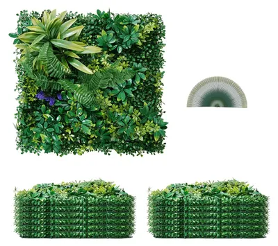 Obrázok produktu pre VEVOR umelý živý plot, 12 balení, 500x500x50 mm, 3D kombinácia, zelená dekorácia a brečtanový plot, ochrana záhradného živého plotu