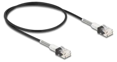 Produktbild von Delock RJ45 Netzwerkkabel mit doppeltem Knickschutz Cat.6A UTP Slim 0,5 m schwarz