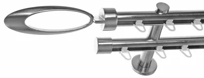 Produktbild von Innenlauf Gardinenstange Edelstahl Look 20mm Wandträger 2-läufig Zylinder Ellipse, Länge wählbar H40 E85E30