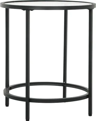 Produktbild von Runder Beistelltisch mit Glasplatte und Metallrahmen, kleiner Kaffeetisch für Wohnzimmer, Schlafzimmer, Schwarz