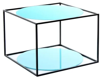 Produktbild von Padiro Beistelltisch quadratisch 50 x 50 x 36 cm - Blau/Schwarz - modern, Art-déco-Glamour-Look - Glastischplatte - Metallgestell aus Eisen - mit Ablagefach