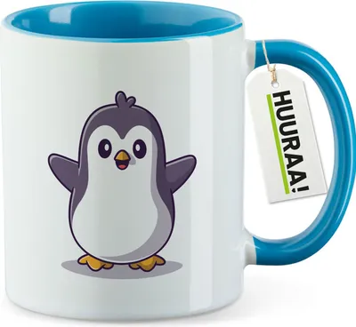 Produktbild von Huuraa Kaffeetasse Pinguin Comic 330ml Blau Keramik Kaffeebecher Geschenkidee