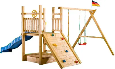 Produktbild von Kletterturm Holzturm Spielturm für Kinder Sandkasten Schaukel Rutsche - (3372)