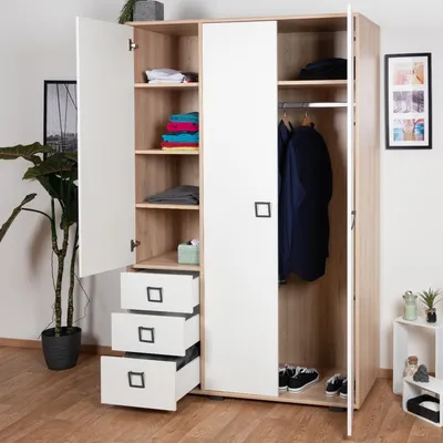 Produktbild von Kinderzimmer - Drehtürenschrank / Kleiderschrank Benjamin 19, Farbe: Buche / Weiß - 236 x 126 x 56 cm (H x B x T)