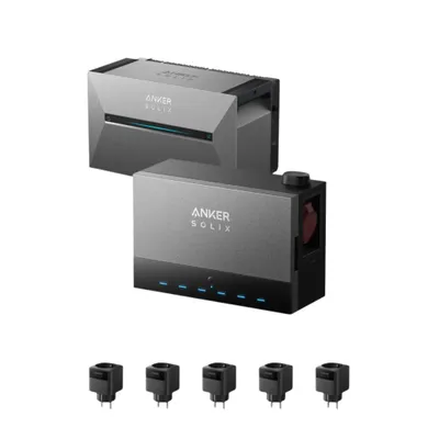 Produktbild von Powerness Balkonkraftwerk Speicher, Anker Multisystem SOLIX Solarbank Power Dock und Anker Solarbank 3 E2700 Pro und 5x Anker Steckern