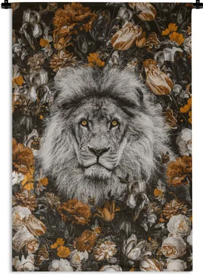 Produktbild von MuchoWow® Wandteppich Wandbehang Löwe - Flora - Farbe 120x180 cm Tapisserie Dekoration Wandtuch - Schlafzimmer - Dekorationen für das Haus